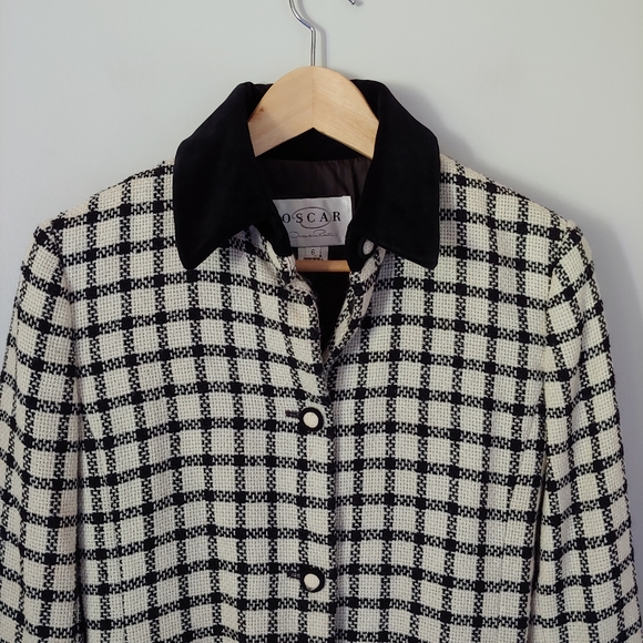 Oscar de la Renta Vintage Wool Checked Jacket Size US 6 - Picture 5 of 15